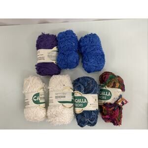 Berroco Chinchella Bulky Soft Yarn 7 Skein Mixed Lot Colors Purple, Blue, White